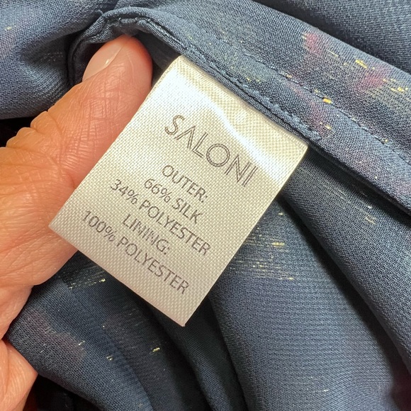 SALONI NWT Emile Floral Metallic Silk Blend Chiffon Ruffle Bow Collar Size 2 - Picture 9 of 17